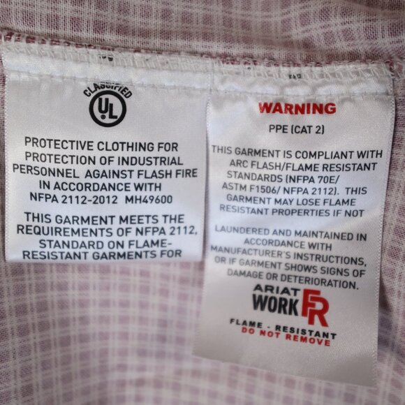 Ariat Flame Resistant Work Shirt Mens XL Red White Plaid Button Down CAT 2 - Picture 8 of 12